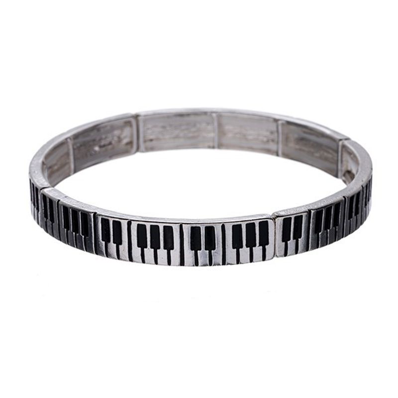 Piano Key Stretch Bracelet - Silver plated - B2367 - Click Image to Close